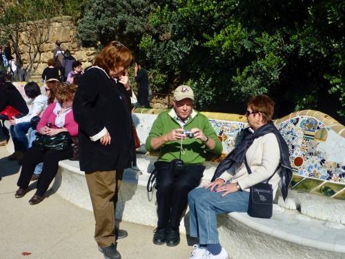 Exploring Gaudi's garden with friends.